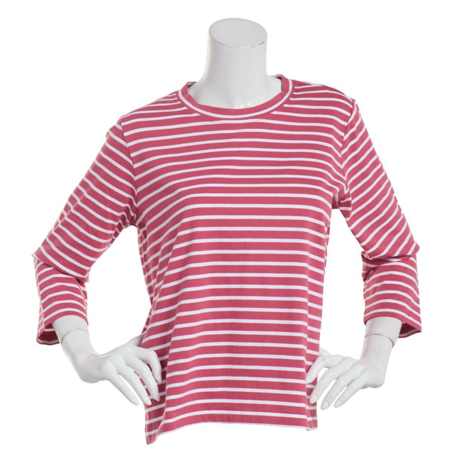 Clothing * | Cheapest Tops Womens Architect 3/4 Sleeve Stripe Button Back Top