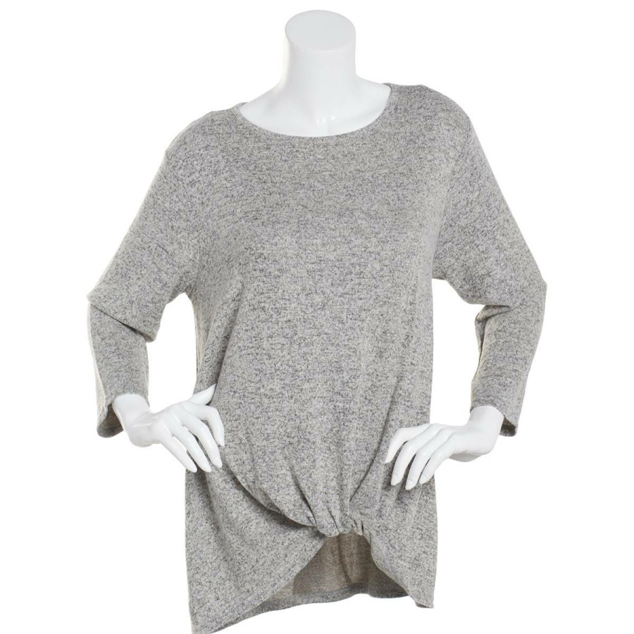 Clothing * | New Tops Womens Architect 3/4 Sleeve Knot Front Hacci Top Heather Grey Heather-Grey/Black