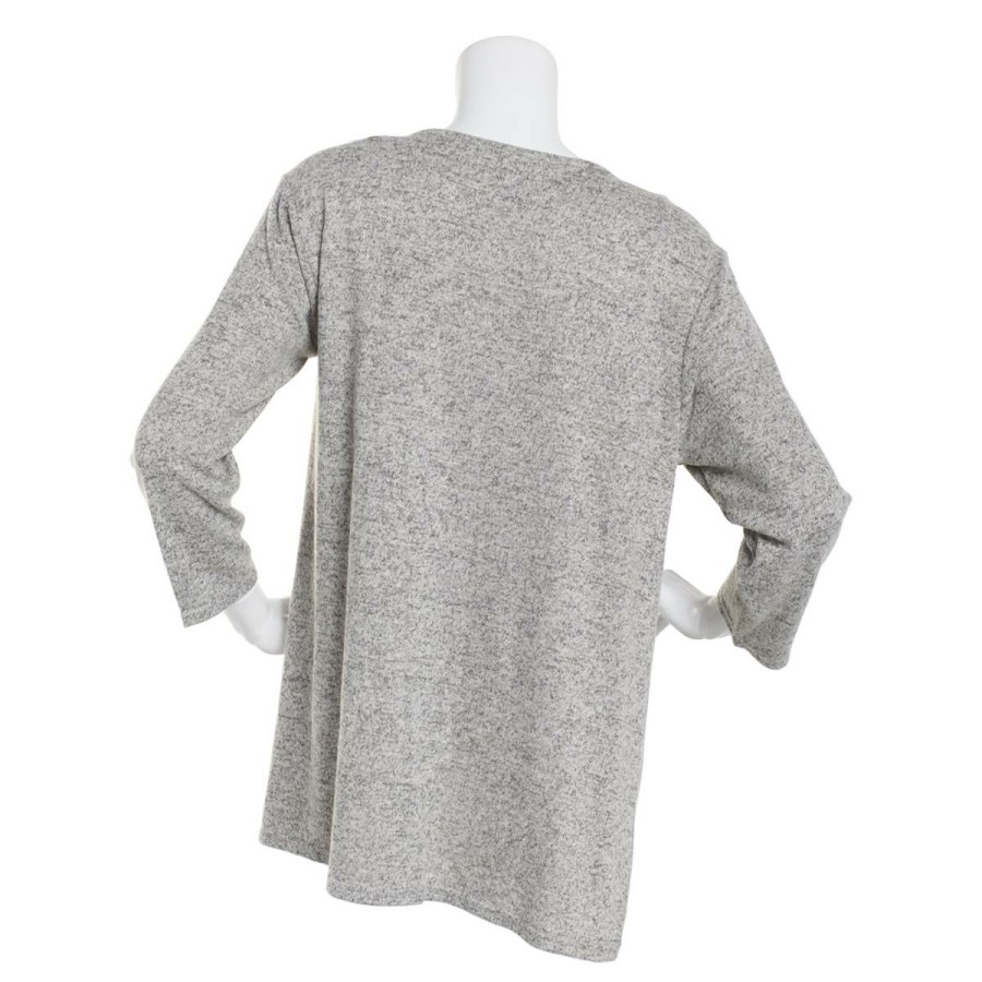 Clothing * | New Tops Womens Architect 3/4 Sleeve Knot Front Hacci Top Heather Grey Heather-Grey/Black