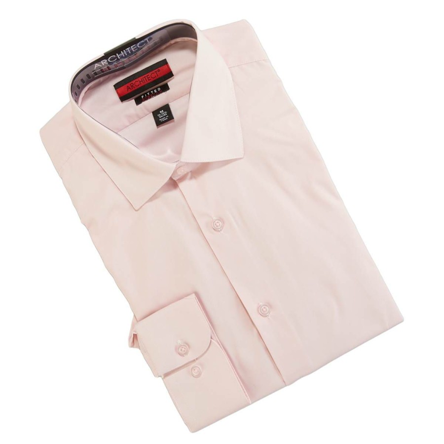 Clothing * | Deals Dress Shirts Mens Architect Fitted Stretch Dress Shirt Peach Sun Peach-Sun