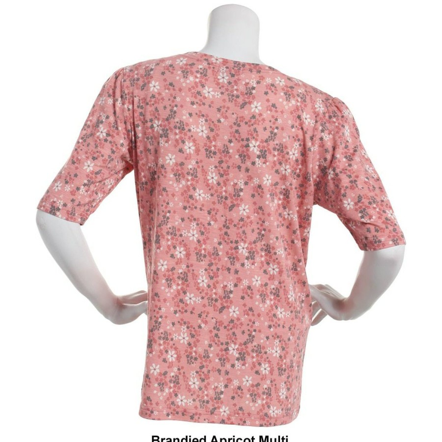 Clothing * | Wholesale Tops Plus Size Architect Mini Floral Print Elbow Puff Sleeve Top