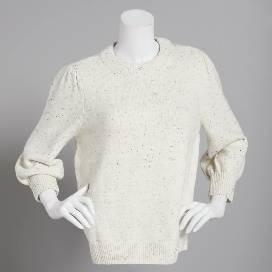 Clothing * | Budget Sweaters & Cardigans Womens Architect 3/4 Sleeve Puff Shoulder Speckled Sweater