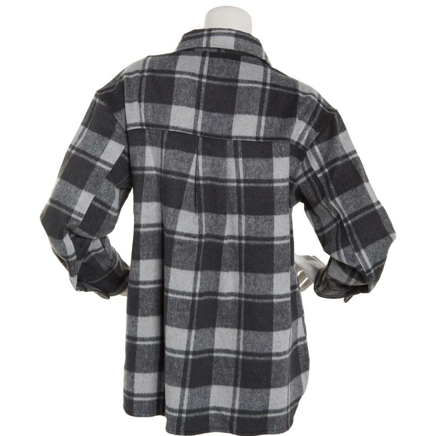 Clothing * | Best Sale Tops Plus Size Architect Long Sleeve Plaid Shacket Black/Grey