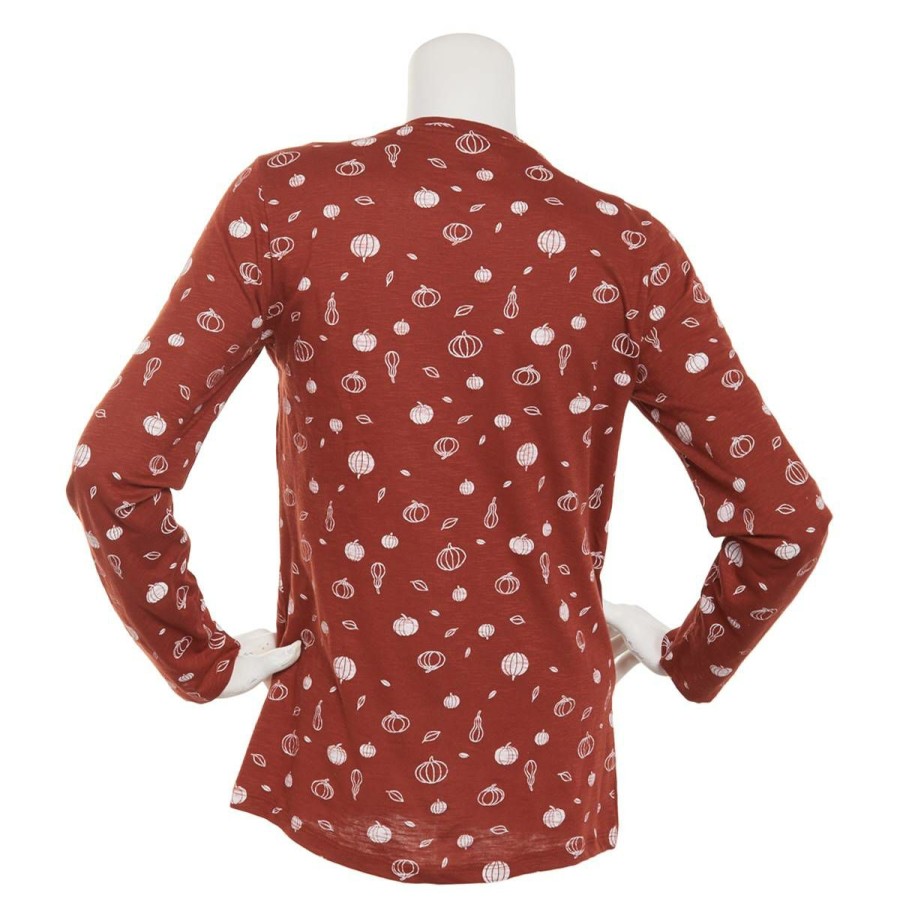 Clothing * | Deals Tops Womens Architect Long Sleeve Pumpkin Crew Neck Top Burnt-Henna/Multi