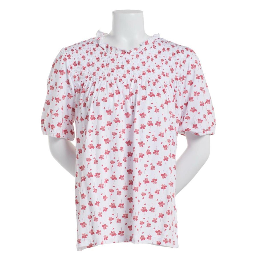 Clothing * | Cheap Tops Womens Architect Short Sleeve Smocked Floral Top