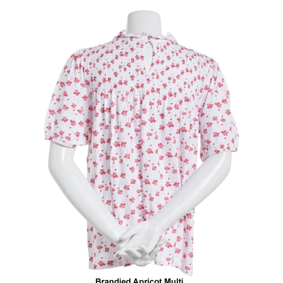 Clothing * | Cheap Tops Womens Architect Short Sleeve Smocked Floral Top