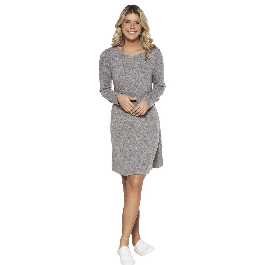 Clothing * | Hot Sale Clothing Petite Architect Long Sleeve Dark Grey Hacci Dress Dark-Grey