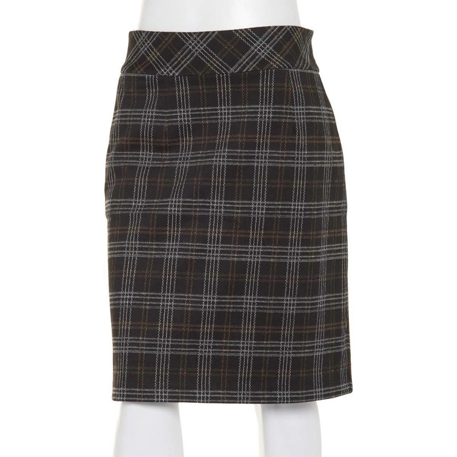 Clothing * | Wholesale Clothing Womens Architect Plaid Double Knit Skirt Black/Brown