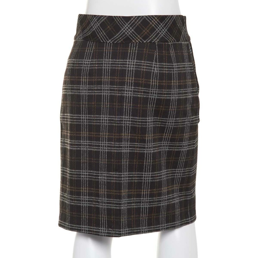 Clothing * | Wholesale Clothing Womens Architect Plaid Double Knit Skirt Black/Brown