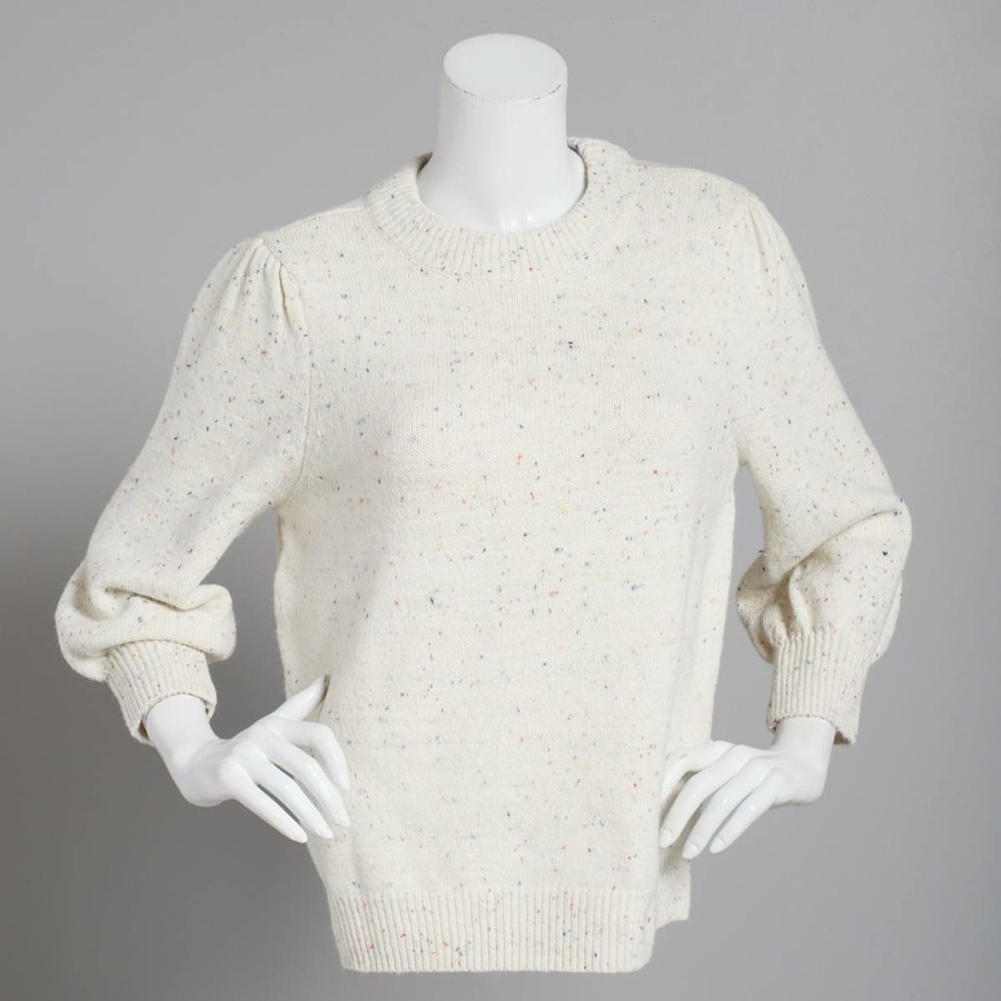 Clothing * | Flash Sale Sweaters & Cardigans Plus Size Architect 3/4 Sleeve Puff Shoulder Speckled Sweater