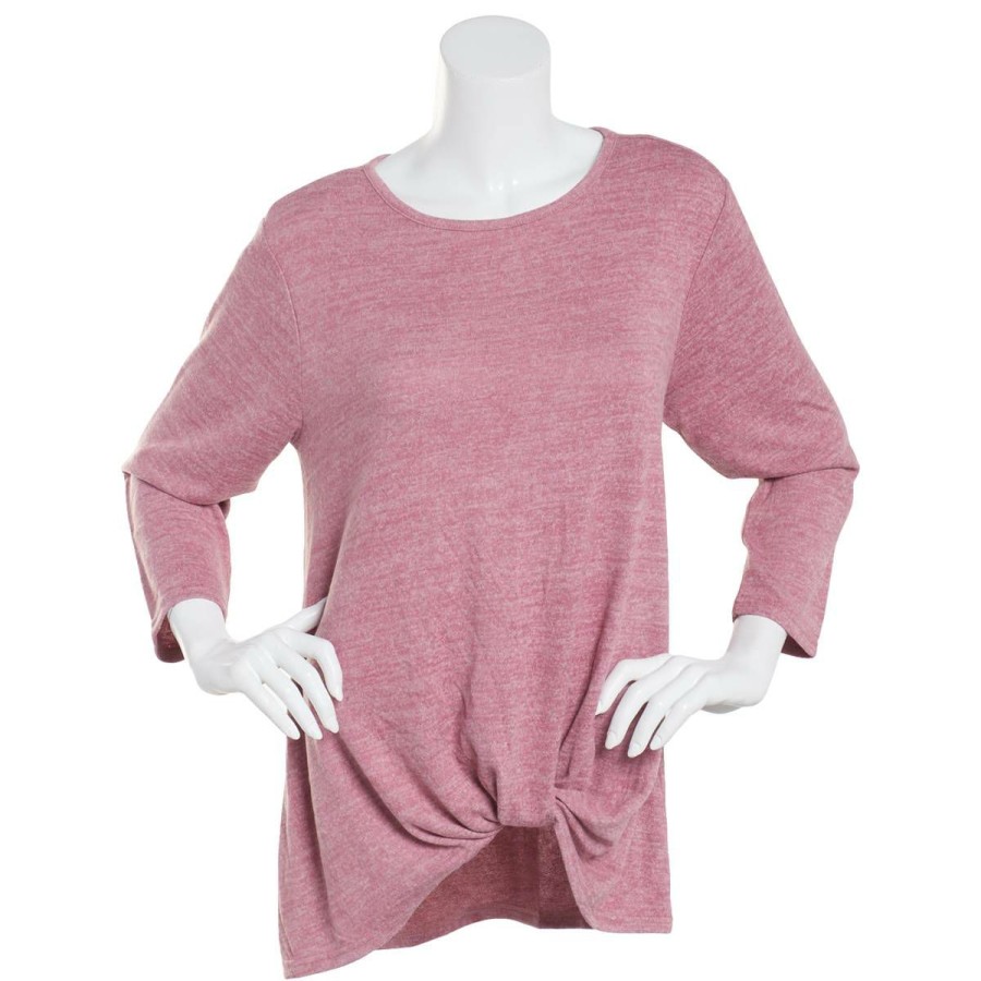 Clothing * | Cheapest Tops Plus Size Architect 3/4 Sleeve Knot Front Hacci Top Deco Rose Deco-Rose/Light-Heather-Grey