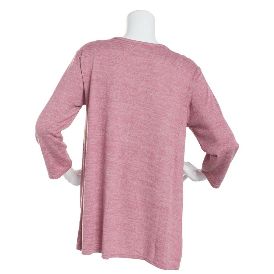 Clothing * | Cheapest Tops Plus Size Architect 3/4 Sleeve Knot Front Hacci Top Deco Rose Deco-Rose/Light-Heather-Grey