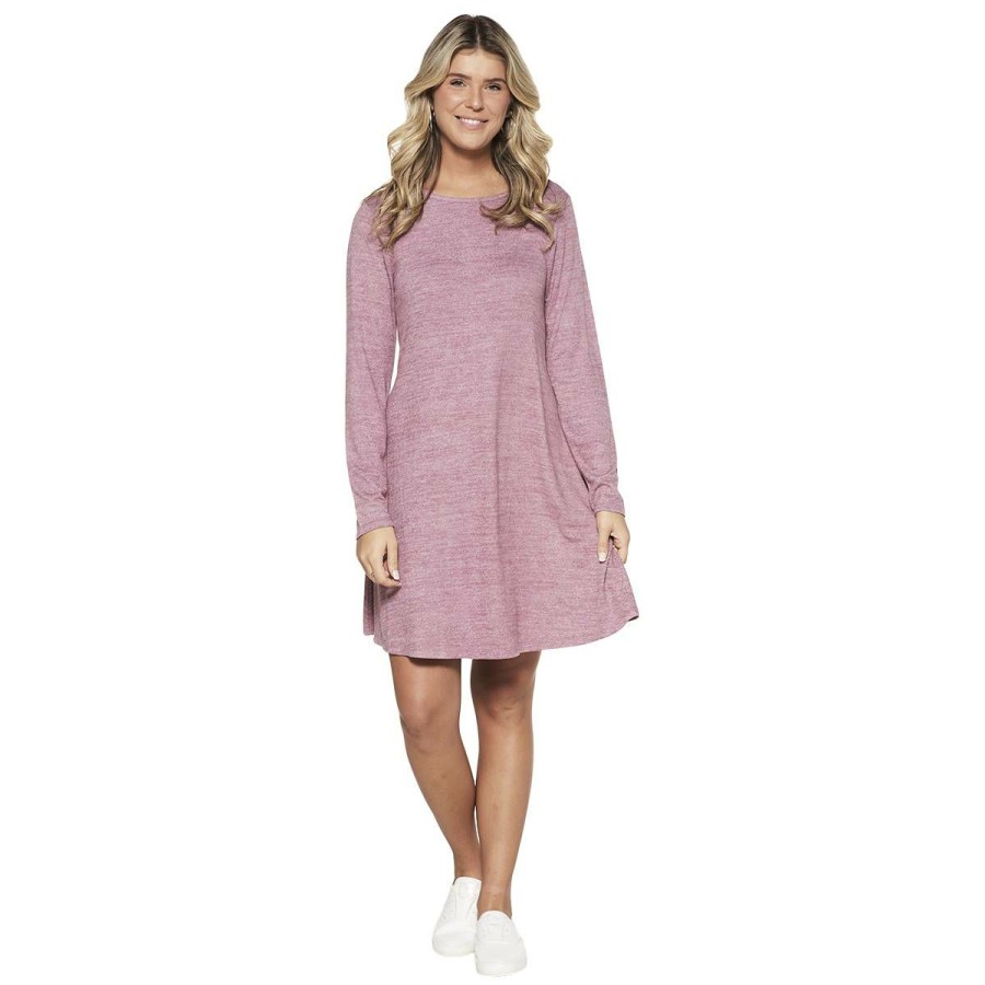 Clothing * | Hot Sale Clothing Plus Size Architect Deco Long Sleeve Hacci Dress Rose/Grey Deco-Rose/Light-Heather-Grey