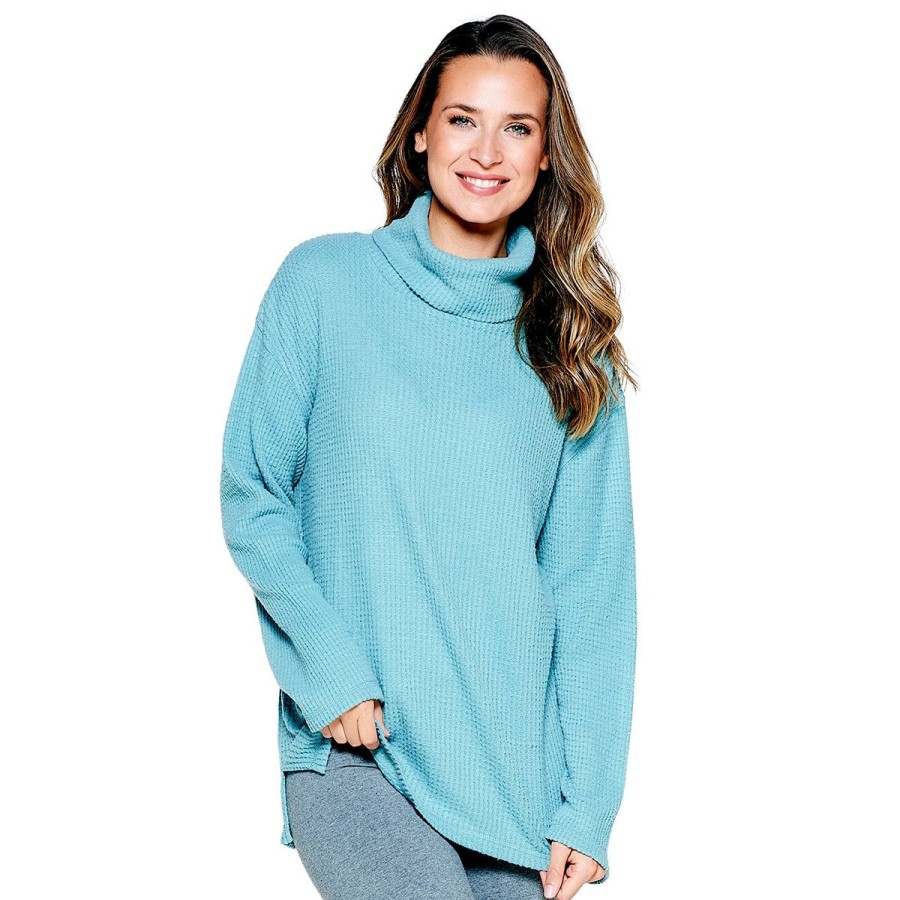 Clothing * | Wholesale Tops Womens Architect Long Sleeve Turtle Neck Soft Touch Waffle Top