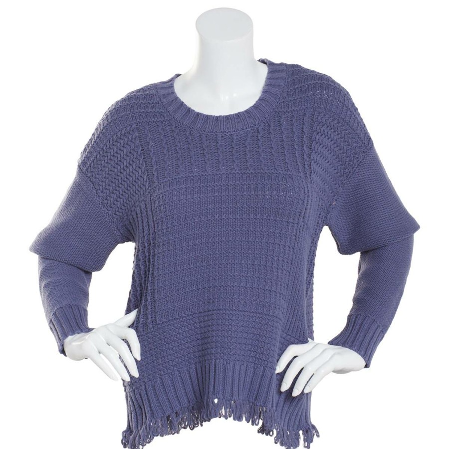 Clothing * | Coupon Sweaters & Cardigans Petite Architect Long Sleeve Fringe Trim Pullover Sweater