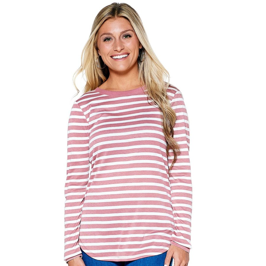 Clothing * | New Tops Womens Architect Long Sleeve Stripe Crew Neck Top