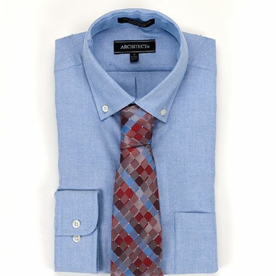 Clothing * | Promo Dress Shirts Mens Architect Regular Fit Oxford Dress Shirt Light Blue Light-Blue