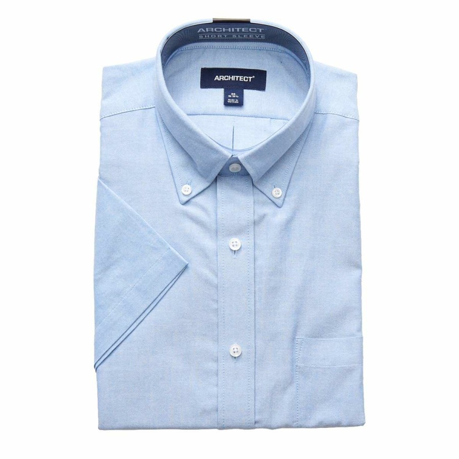 Clothing * | Outlet Dress Shirts Mens Architect Short Sleeve Oxford Dress Shirt Light Blue Light-Blue