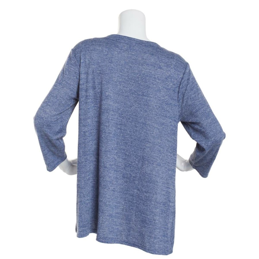 Clothing * | Deals Tops Petite Architect 3/4 Sleeve Knot Front Hacci Top-Nightshadow Blue/Light-Grey