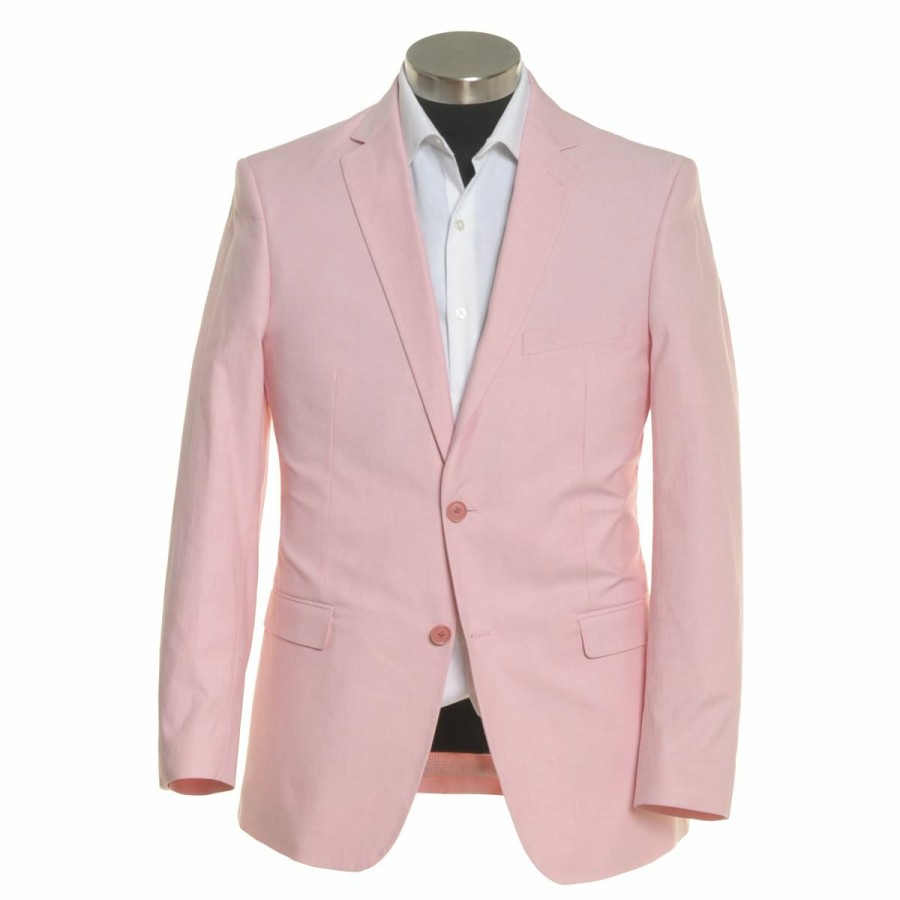 Clothing * | Hot Sale Clothing Mens Architect Lightweight Chambray 2 Button Slim Fit Sport Coat Pink-Chambray