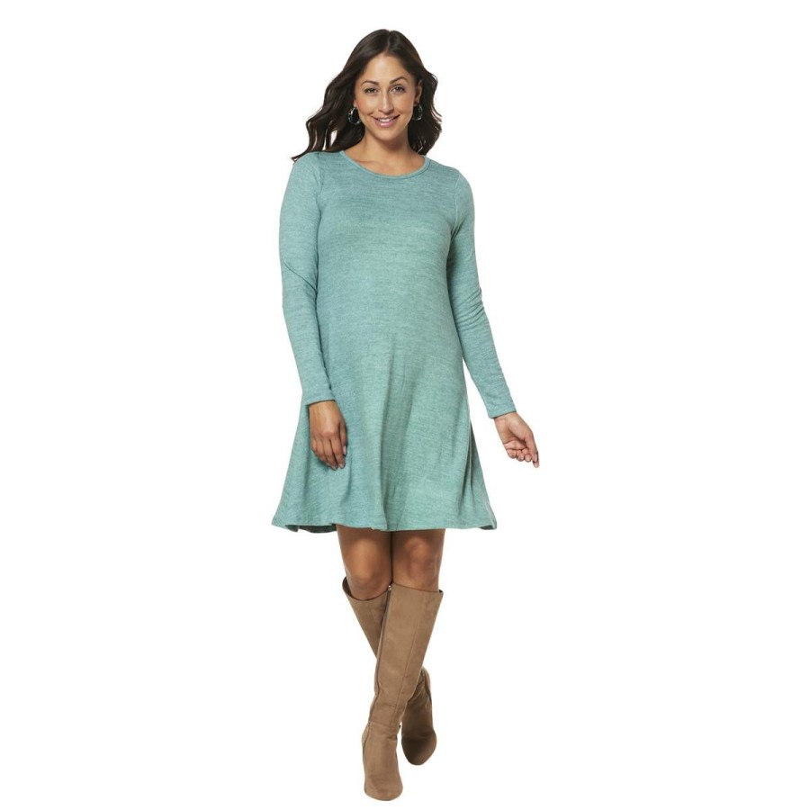 Clothing * | Budget Clothing Plus Size Architect Long Sleeve Hacci Dress-Smoke Blue/Light Grey Smoke-Blue/Light-Grey