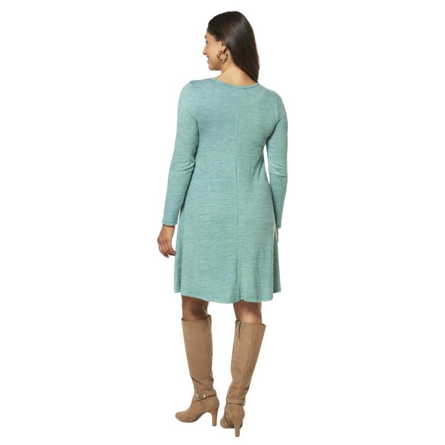 Clothing * | Budget Clothing Plus Size Architect Long Sleeve Hacci Dress-Smoke Blue/Light Grey Smoke-Blue/Light-Grey