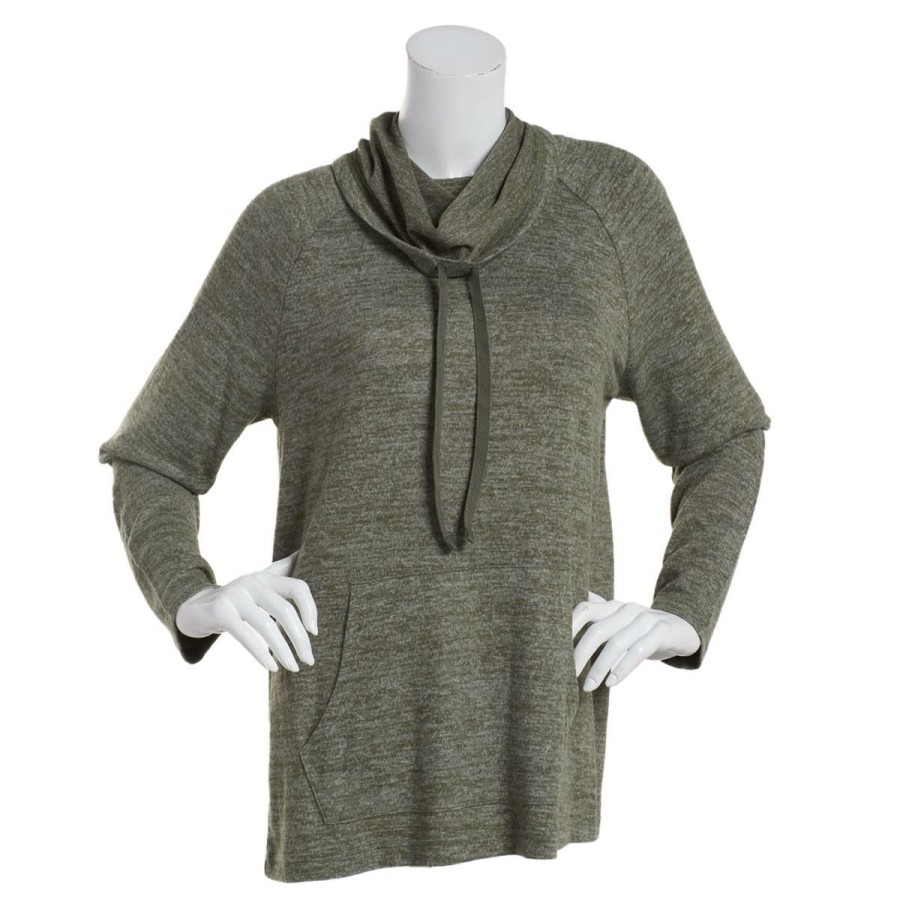 Clothing * | Wholesale Sweaters & Cardigans Petite Architect Long Sleeve Hacci Cowl Neck Sweater-Olive Night Olive-Night