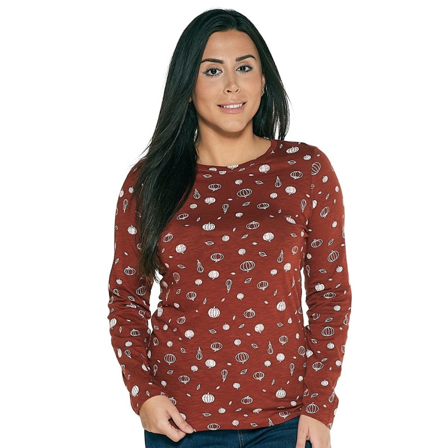 Tops * | Promo Tops Plus Size Architect Long Sleeve Pumpkin Crew Neck Top Burnt-Combo