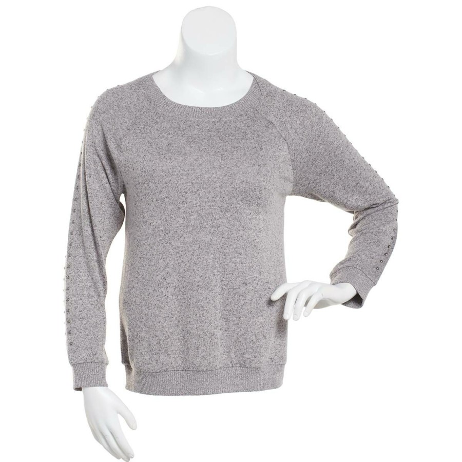 Clothing * | Buy Sweaters & Cardigans Womens Architect Long Sleeve Studded Sleeve Hacci Sweater