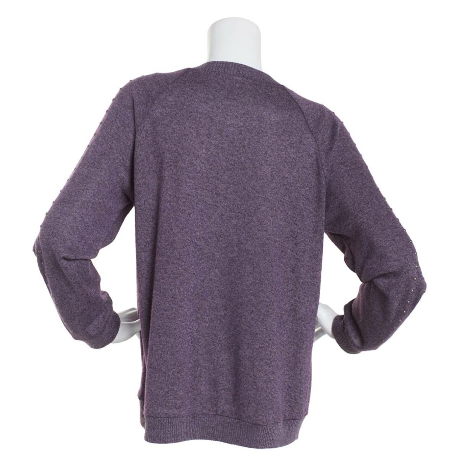 Clothing * | Budget Sweaters & Cardigans Womens Architect Hacci Studded Long Sleeves Sweater Purple-Plumeria/Black