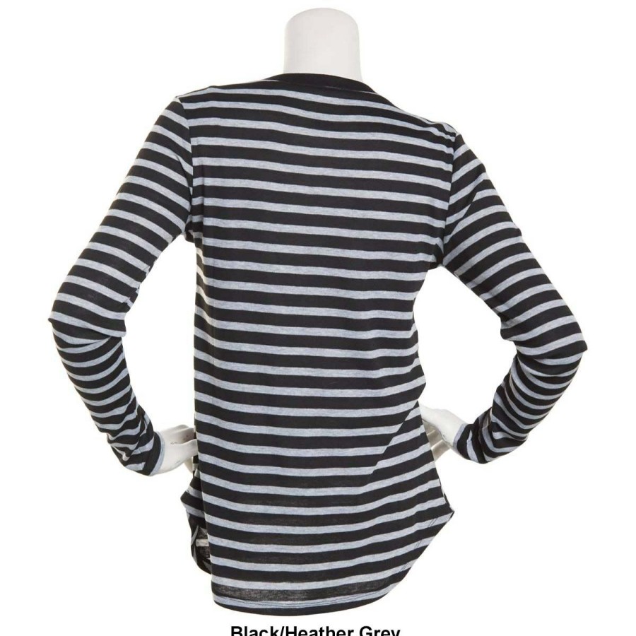 Clothing * | Cheapest Tops Petite Architect Long Sleeve Striped Crew Neck Tee