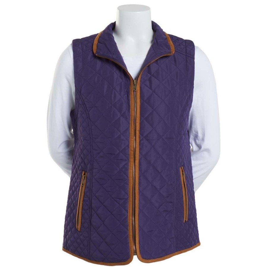 Clothing * | Brand New Tops Womens Architect Full Zip Vest With Rib & Suede Trim Detail