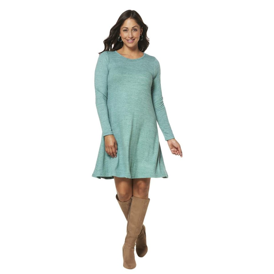 Clothing * | Cheap Clothing Petite Architect Long Sleeve Smoke Blue Hacci Dress Smoke-Blue