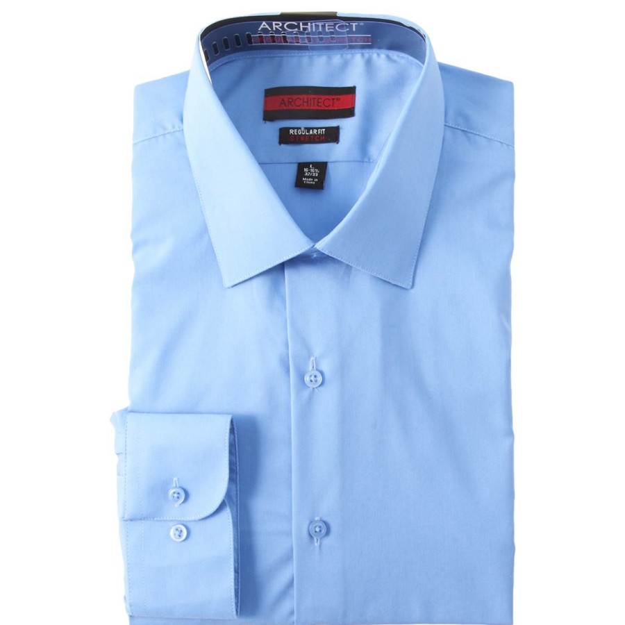 Clothing * | Best Sale Dress Shirts Mens Architect Regular Fit Stretch Dress Shirt Vista Blue Vista-Blue