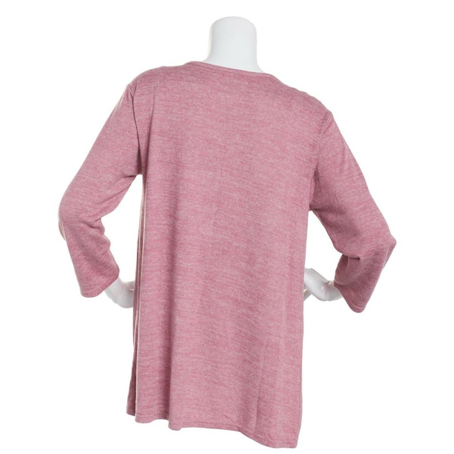 Clothing * | Flash Sale Tops Petite Architect 3/4 Sleeve Knot Front Hacci Top Deco Rose Deco-Rose