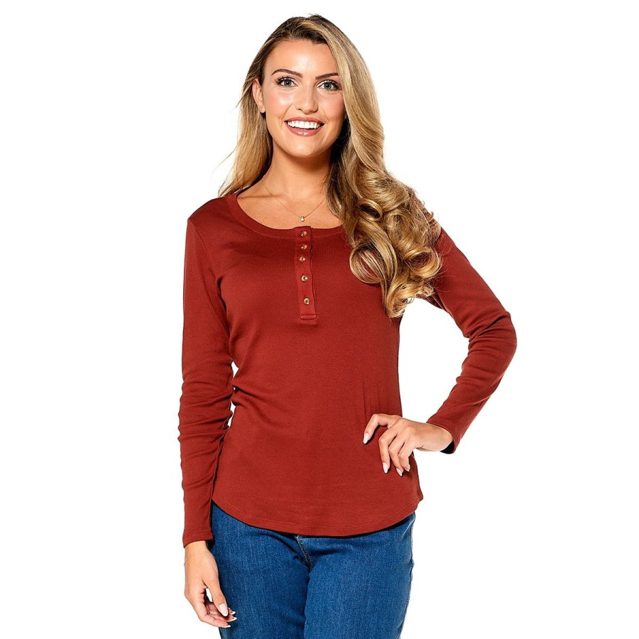 Clothing * | Budget Tops Womens Architect Long Sleeve Henley Top