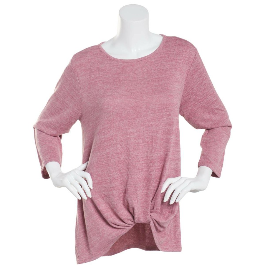 Clothing * | Best Sale Tops Womens Architect 3/4 Sleeve Knot Front Hacci Top Deco Rose Deco-Rose/Heather-Grey