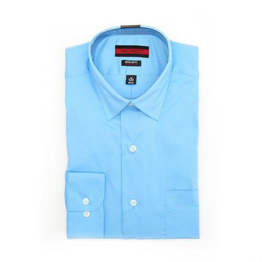 Clothing * | Wholesale Dress Shirts Mens Architect Long Sleeve Regular Fit Stretch Dress Shirt Blue