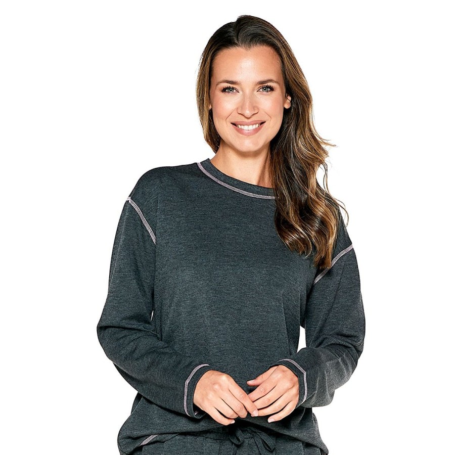 Clothing * | Flash Sale Tops Plus Size Architect Cozy Solid Fleece Top Heather-Oatmeal/Navy